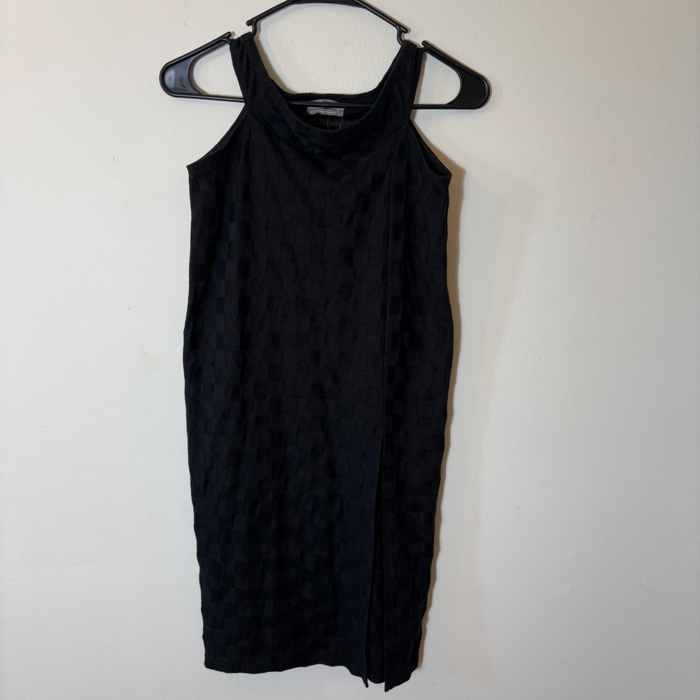 Urban Outfitters‎ Black Checkered Sleeveless Midi Dress with Side Slit
